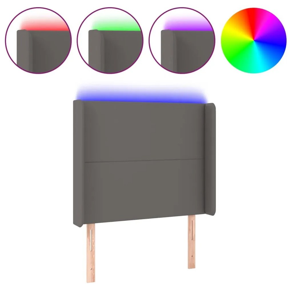 Κεφαλάρι Κρεβατιού LED Γκρι 93x16x118/128 εκ. Συνθετ. Δέρμα - Γκρι