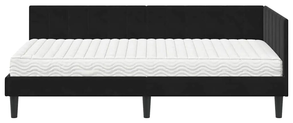 vidaXL Κρεβάτι γωνίας με στρώμα με στρώμα 2 pcs Μαύρο Βελούδο