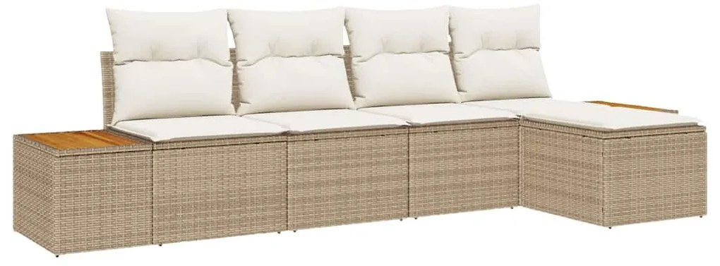 vidaXL Σετ Καναπέ Κήπου με μαξιλάρι 5 pcs Μπεζ Πολυ ράταν