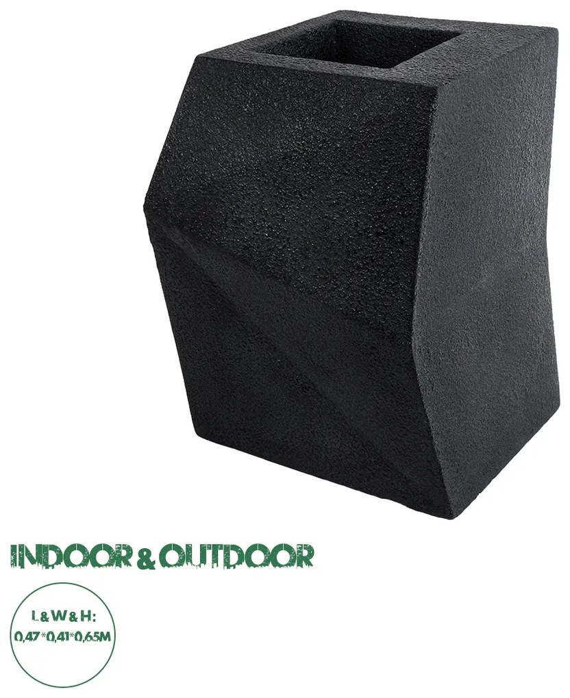 20788 GloboStar® Artificial Garden CAMDEN 20788 Επιδαπέδιο Πολυεστερικό Τσιμεντένιο Κασπώ Γλάστρα - Flower Pot Μαύρο Μ47 x Π43 x Υ66cm