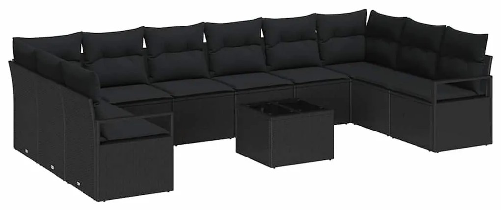 vidaXL Σετ Καναπέ Κήπου 11 pcs Μαύρο Πολυ ράταν