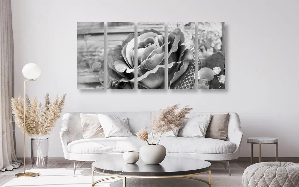 Εικόνα 5 τμημάτων κομψό vintage τριαντάφυλλο σε ασπρόμαυρο σχέδιο - 100x50