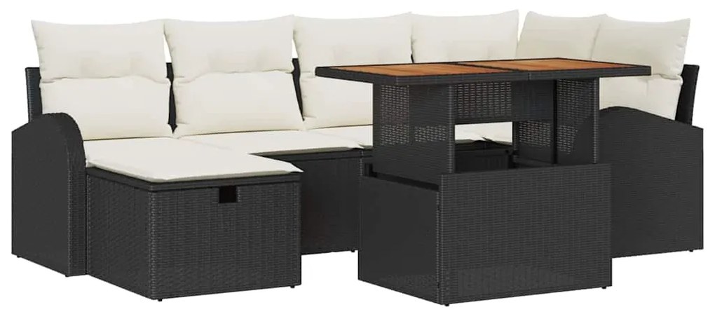 vidaXL Σετ Καναπέ Κήπου με μαξιλάρι 7 pcs Μαύρο Πολυ ράταν
