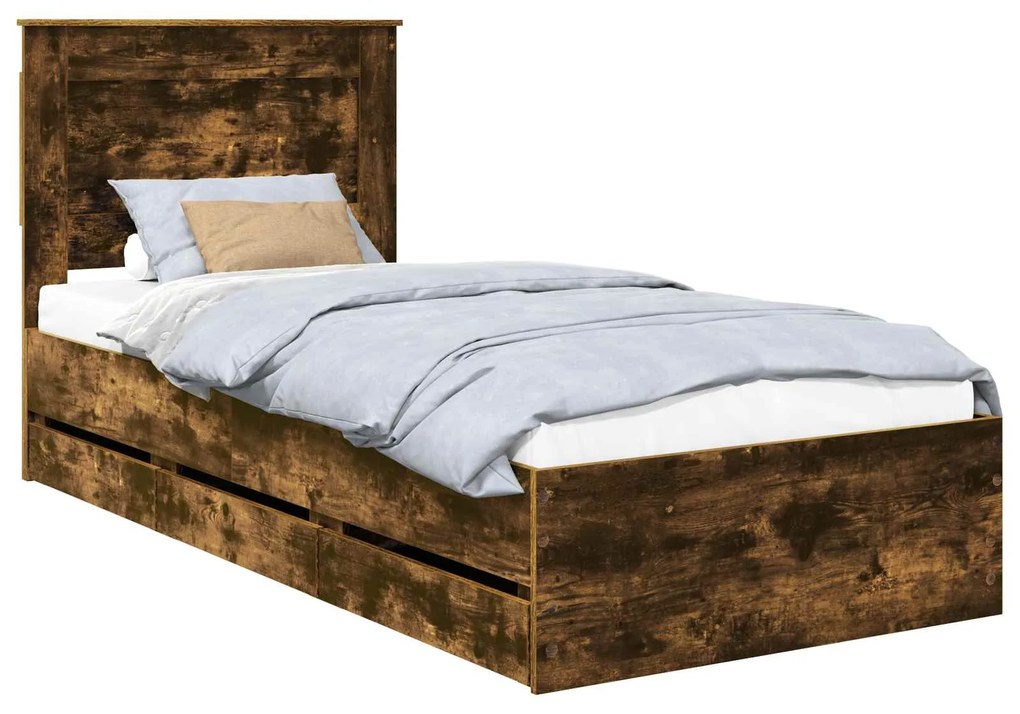 vidaXL Σκελετός Κρεβατιού Καπνιστό Δρύς 100 x 200 cm Μηχανήματος Ξύλο