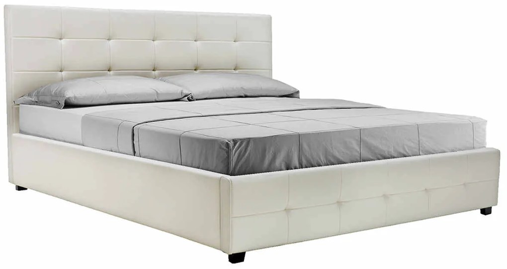 Κρεβάτι Roi pakoworld διπλό 160x200 PU λευκό ματ + αποθηκευτικό χώρο με ανατομικές τάβλες