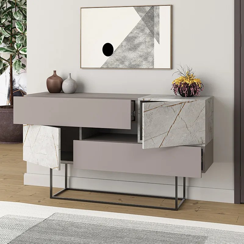 Μπουφές Roberta pakoworld μόκα-λευκό μαρμάρου 145x40x82εκ - 119-001169 - 119-001169