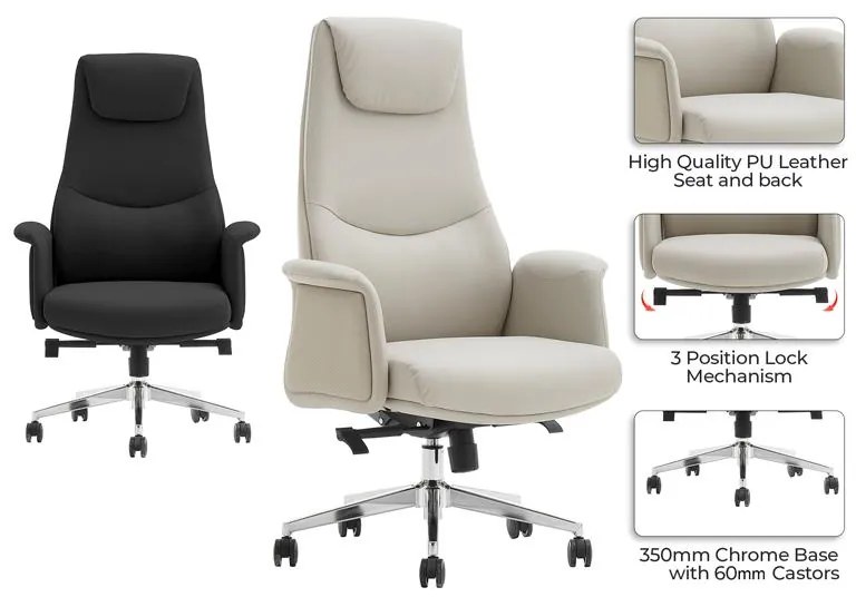 Καρέκλα γραφείου διευθυντή Rekter PU σε μαύρη απόχρωση 77x65x119-127εκ 77x65x127 εκ.