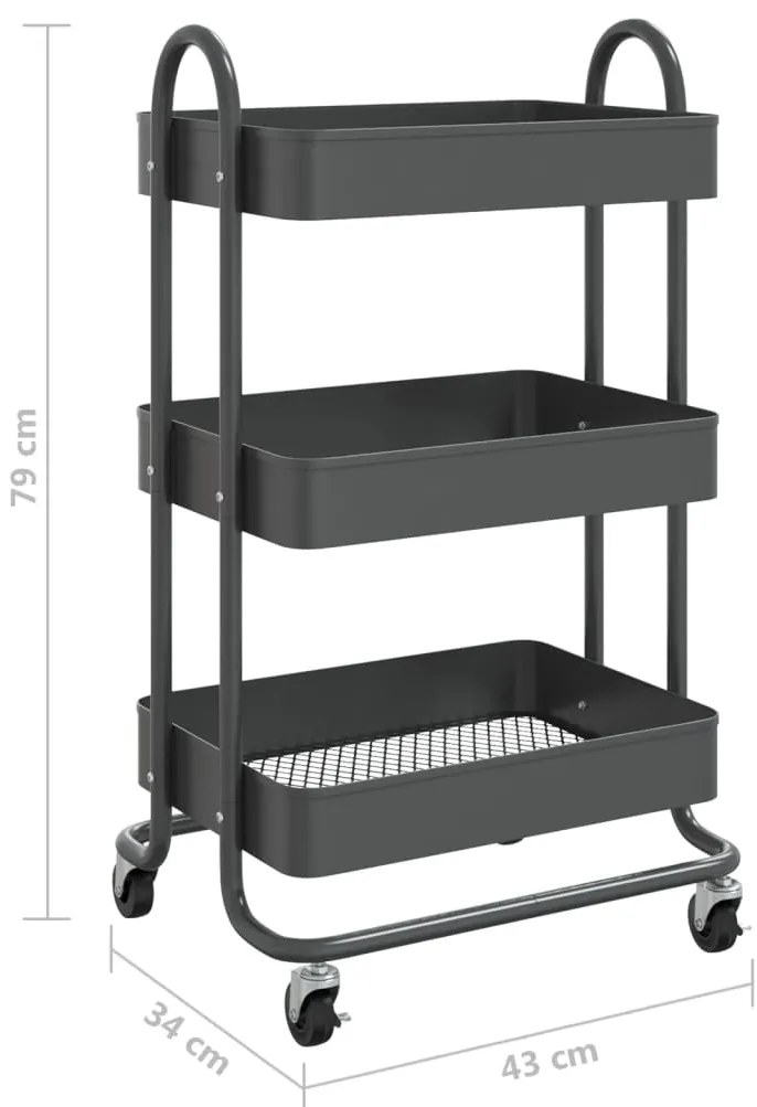 vidaXL Τροχήλατη Βάση 3 Επιπέδων Ανθρακί 43 x 34 x 79 εκ. από Ατσάλι