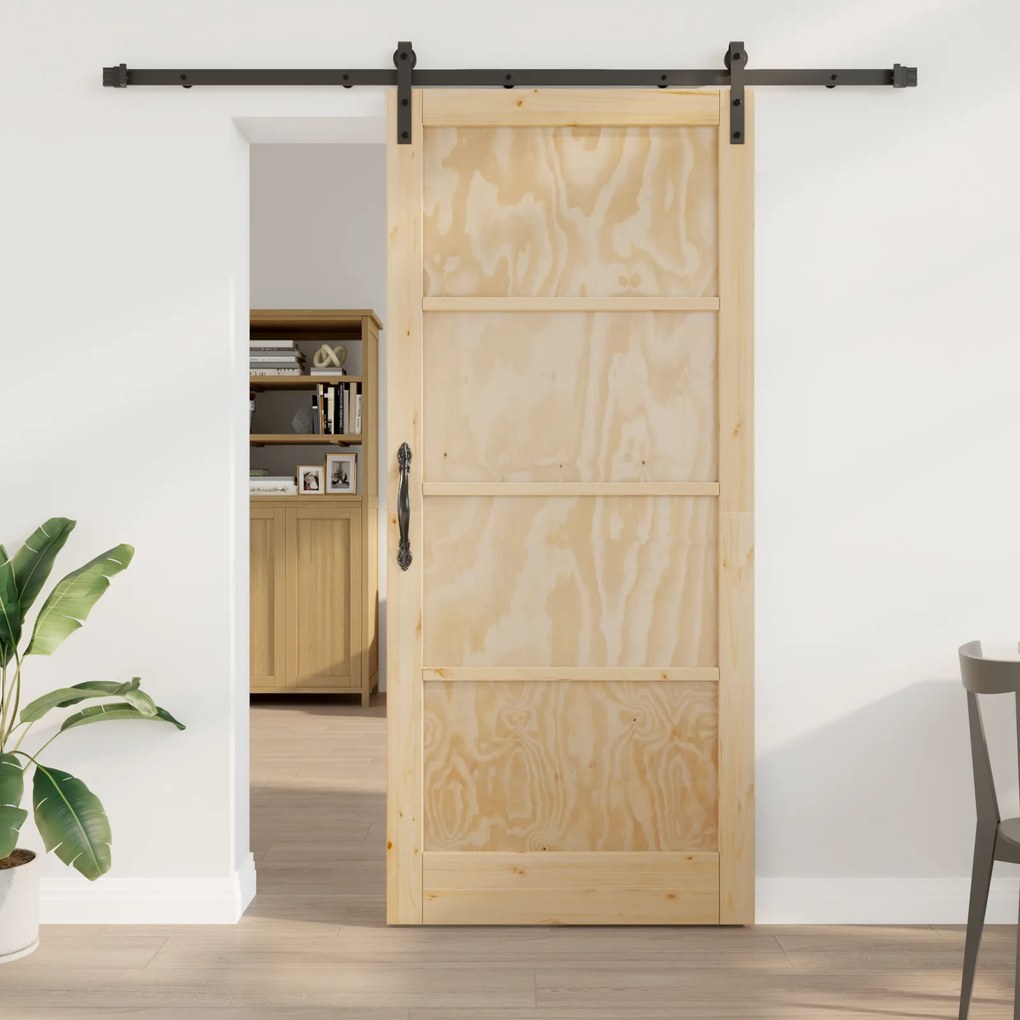 vidaXL Συρόμενη Πόρτα  με Σετ Υλικών 93x211 εκ. Συμπαγές Ξύλο Πεύκου