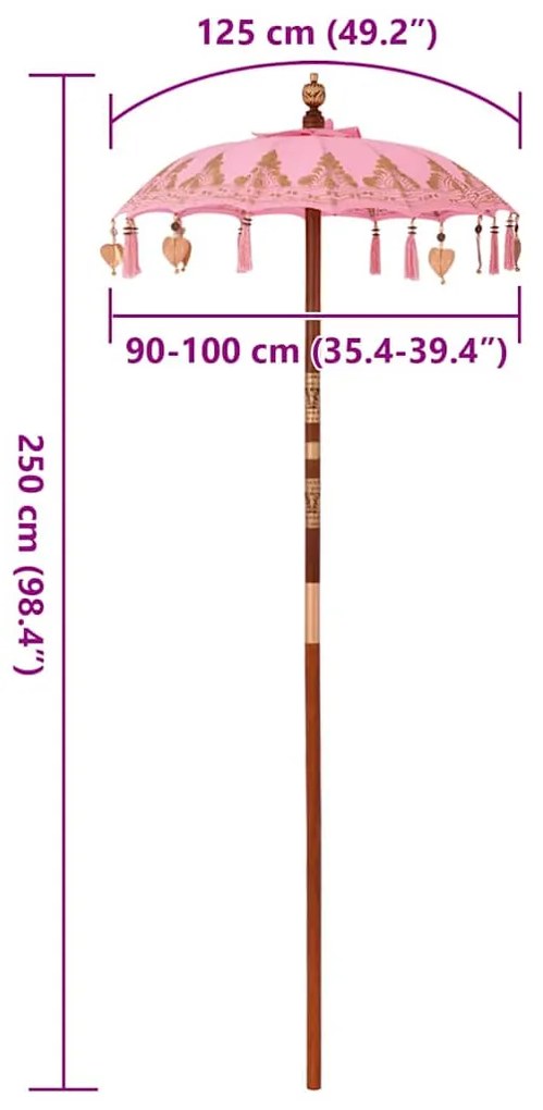 vidaXL Μπαλινέζικη Ομπρέλα Ροζ (90-100) x 260 εκ