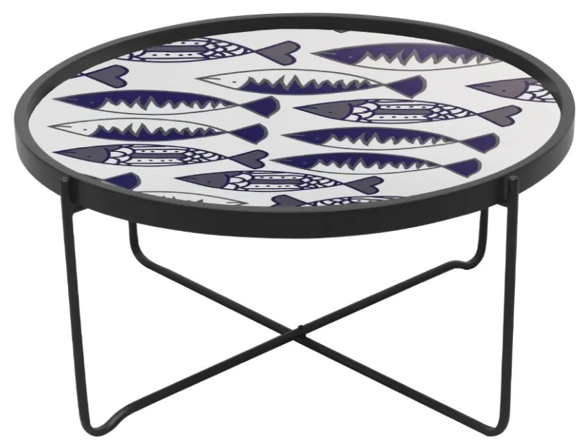 FISHY COFFEE TABLE ΠΟΛΥΧΡΩΜΟ ΜΕ PATTERN ΛΕΥΚΟ D75xH37,5cm - 04-0649