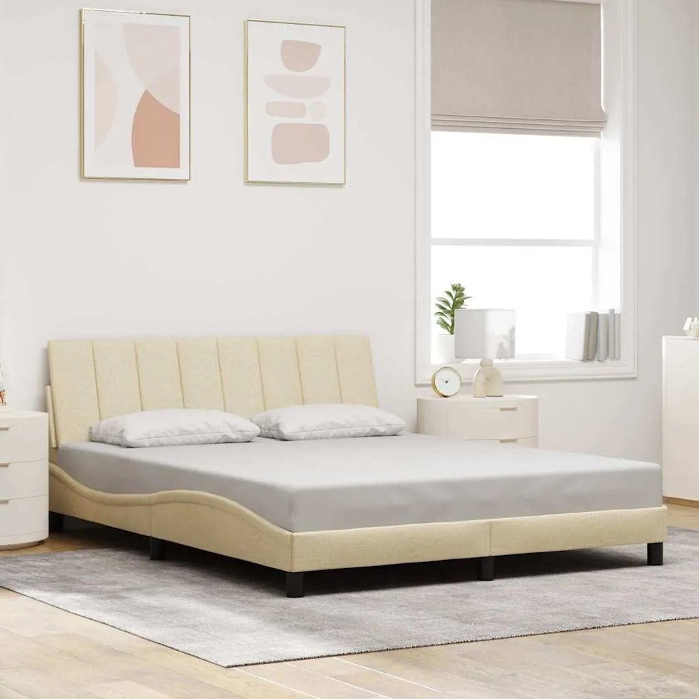 vidaXL Σκελετός Κρεβατιού Χωρίς Στρώμα Κρεμ 160x200 εκ. Υφασμάτινο