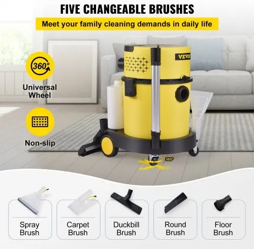 VEVOR Wet Dry Vacuum Cleaner, 5.3 Gallon 2 Peak HP, 4-in-1 Portable Shop Vacuum w/ Blow &amp; Spray Function, Remote Control, HEPA &amp; Sponge Filtration, 5 Brush for Household, Car
