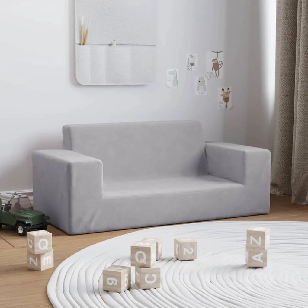 vidaXL Καναπές Παιδικός Διθέσιος Ανοιχτό Γκρι Μαλακό Βελουτέ Ύφασμα
