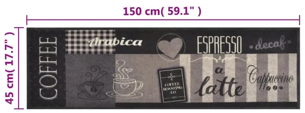 Χαλί Κουζίνας Πλενόμενο Μαύρο Επιγραφή Coffee 45x150 εκ Βελούδο - Πολύχρωμο