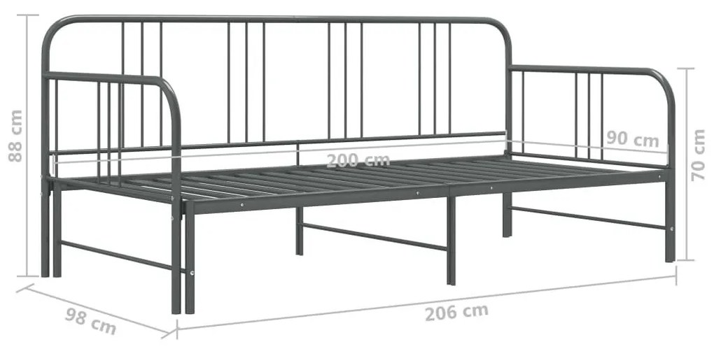 Πλαίσιο για Καναπέ - Κρεβάτι Γκρι 90 x 200 εκ. Μεταλλικό - Γκρι