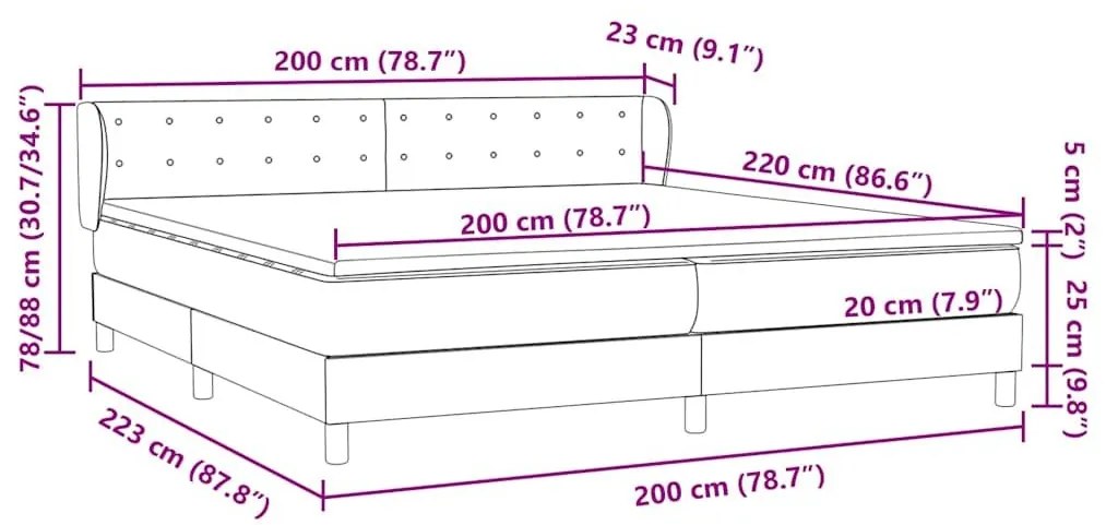 Box Spring Κρεβάτι με στρώματα Σκούρο μπλε 200x220 cm Βελούδινο - Μπλε