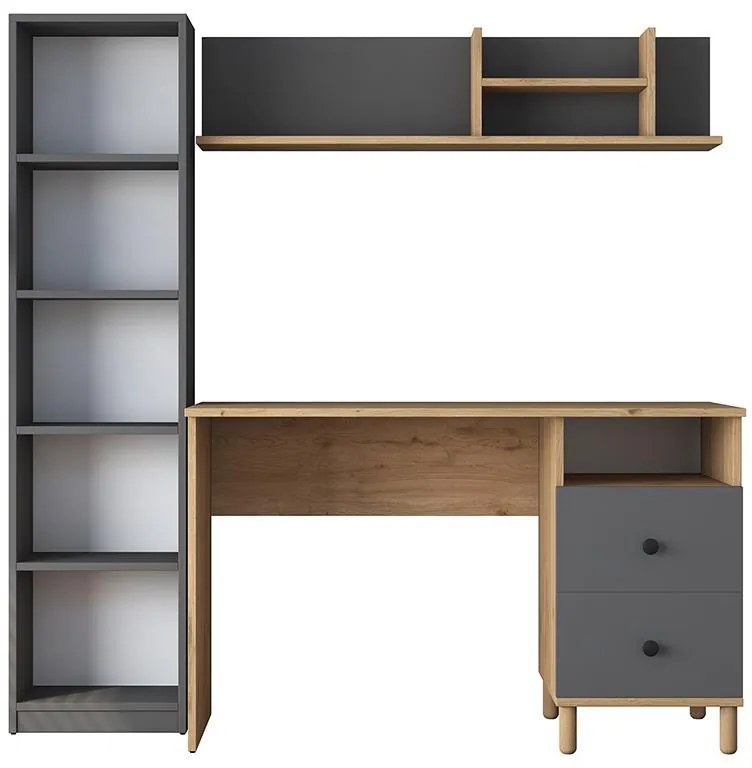 Γραφείο με βιβλιοθήκη Goldie ανθρακί-φυσικό 160x50x161.8εκ 160x50x161.8 εκ.