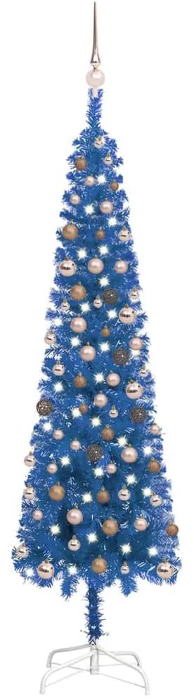 vidaXL Χριστουγεννιάτικο Δέντρο Προφωτ. Slim με Μπάλες Μπλε 210εκ