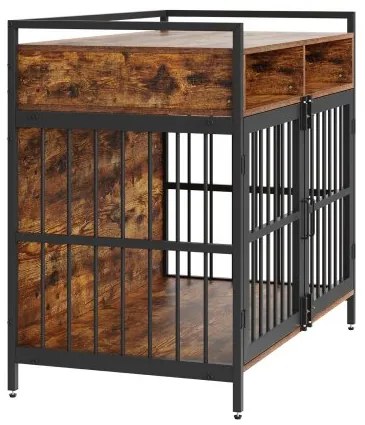 VEVOR Furniture Style Dog Crate with Storage, 41 inch Dog Crate Furniture Large Breed with Double Doors, Wooden Dog Cage for Large/Medium Dog Indoor, Hold up to 70 lbs, Rustic Brown