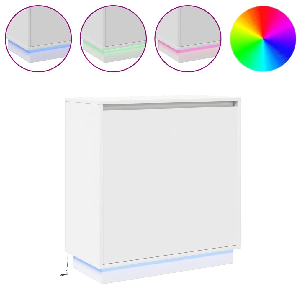 vidaXL LED Κομοδίνο Λευκό - 71x34,5x75 εκ., Φτιαγμένο από Επεξεργασμένο Ξύλο