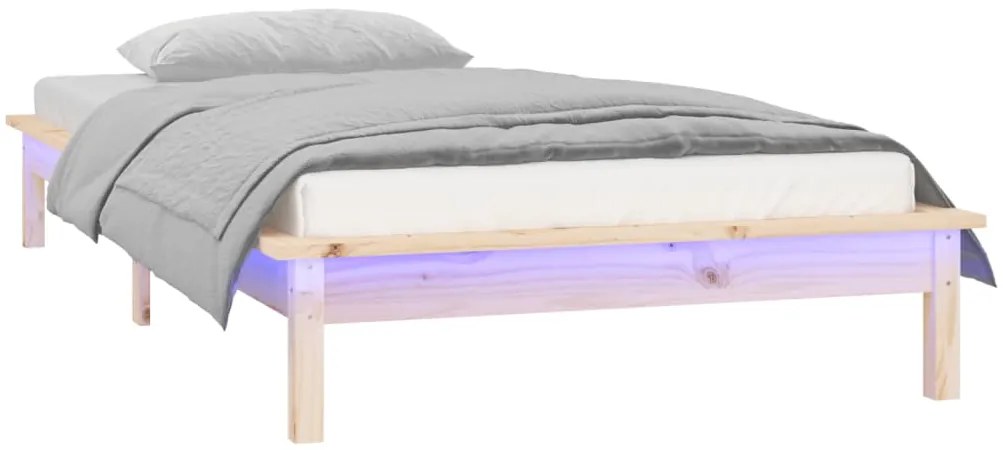 vidaXL Πλαίσιο Κρεβατιού LED 75x190 εκ. Μικρό Μονό Μασίφ Ξύλο