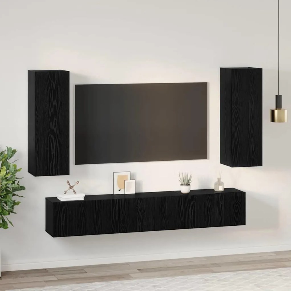vidaXL Σετ επίπλου τηλεόρασης Επιτοίχιο 5 pcs Μαύρη δρυς