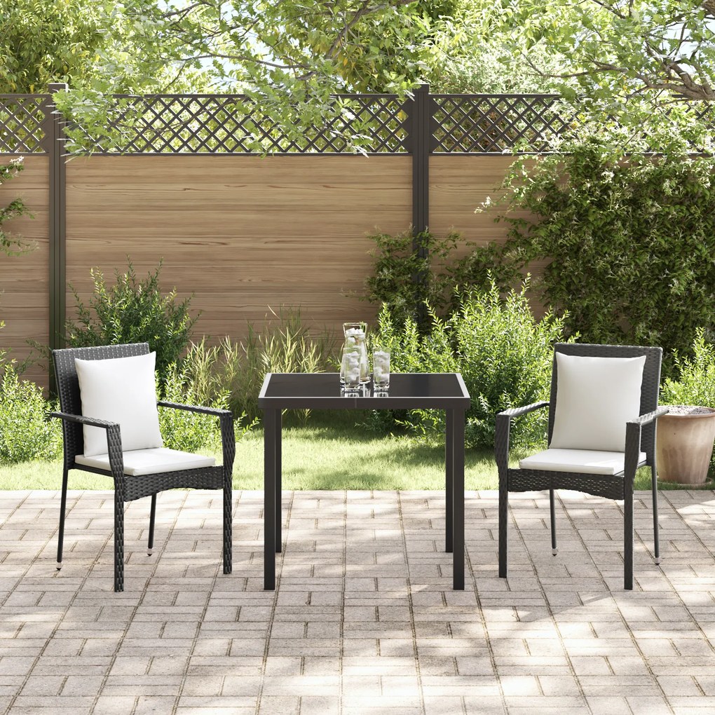 vidaXL Σετ Δείπνου Κήπου 3 pcs Μαύρο 80 x 80 x 73 εκ PE Ρατάν