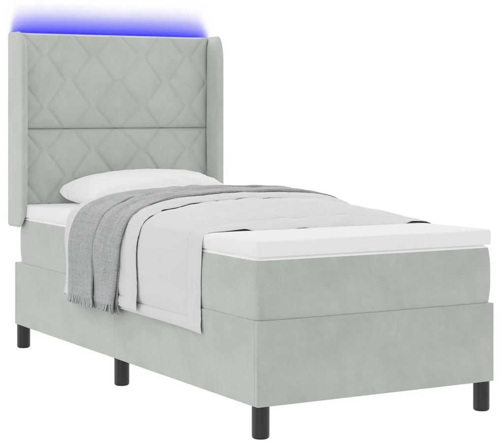 vidaXL κρεβάτι Box Spring με στρώμα & LED Γκρι 90x200 cm Βελούδινο