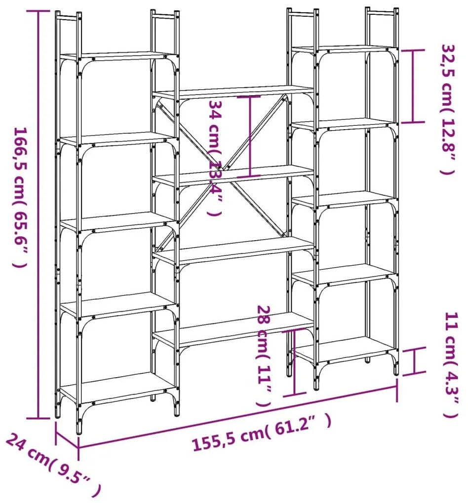 Βιβλιοθήκη Sonoma Δρυς 155,5x24x166,5 εκ. Επεξεργασμένο Ξύλο - Καφέ