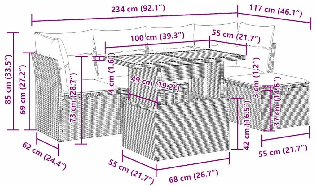 Σετ Καναπέ Κήπου 6 τεμ Μπεζ Συνθετικό Ρατάν με Μαξιλάρια Ακακία - Μπεζ