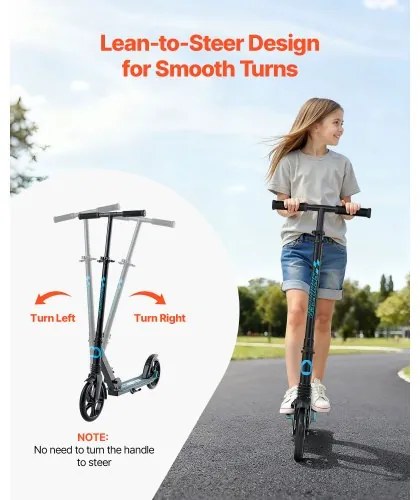VEVOR Kick Scooter for Kids Ages 8+, Teens &amp; Adults, 2-Wheel Toddler Scooter with Adjustable Height Handlebar, Wide Anti-Slip Deck, Foldable Lightweight for Boys &amp; Girls up to 99.8 kg, Black + Blue