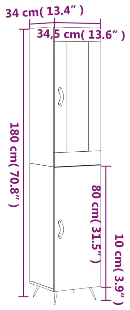 Ντουλάπι Γκρι Σκυροδέματος 34,5x34x180 εκ. Επεξεργασμένο Ξύλο - Γκρι