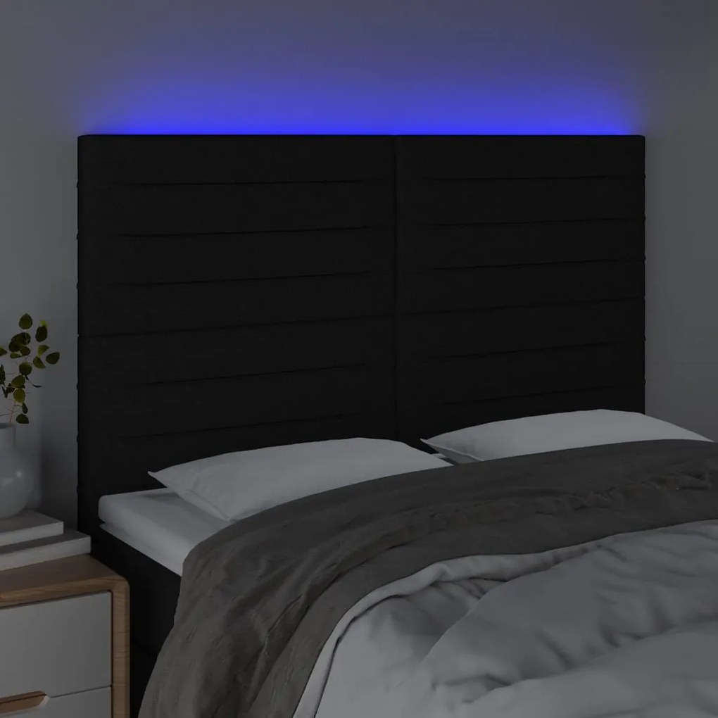 vidaXL Κεφαλάρι Κρεβατιού LED Μαύρο 144x5x118/128 εκ. Υφασμάτινο