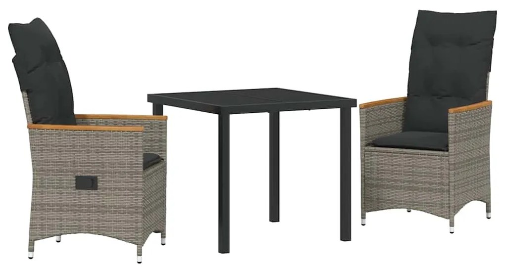 vidaXL Σέτ φαγητού για κήπο με μαξιλάρι 3 pcs Γκρι Πολυ ράταν