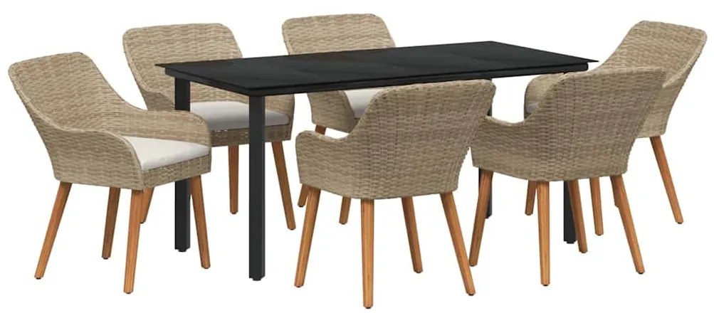 vidaXL Σετ κήπου 7 τεμαχίων  σε μπεζ χρώμα, φτιαγμένο από πολύ rattan