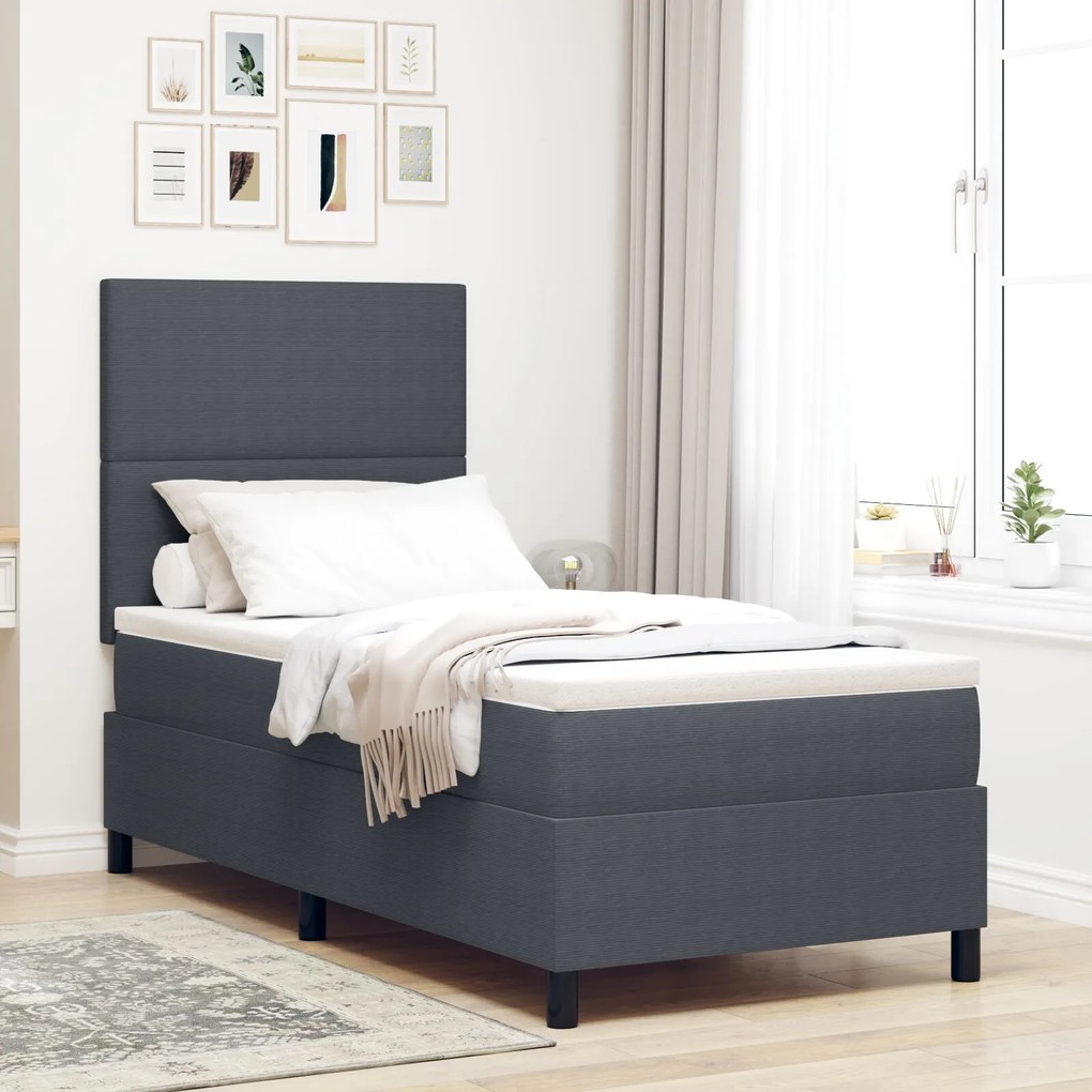 Κρεβάτι Box Spring με Στρώμα Σκούρο Γκρι 100x200 εκ. Ύφασμα Βελούδου