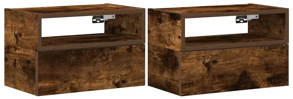 vidaXL Κομοδίνα Επιτοίχια 2 τεμ. Καπνιστή Δρυς 45x26x28,5 εκ.