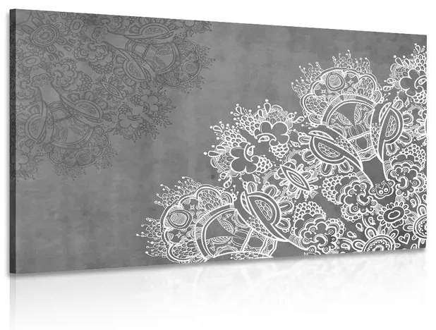 Στοιχεία εικόνας από λουλουδάτα μάνταλα σε μαύρο & άσπρο - 90x60