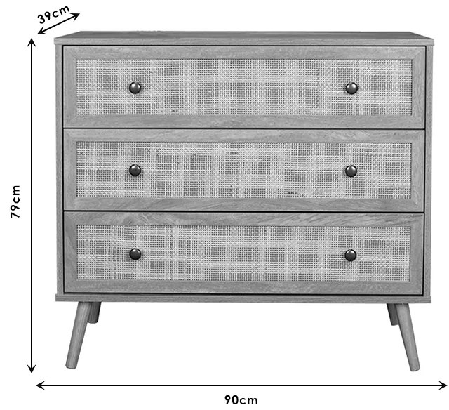 Συρταριέρα Oslo pakoworld 3ων συρταριών sonoma 90x39x79εκ