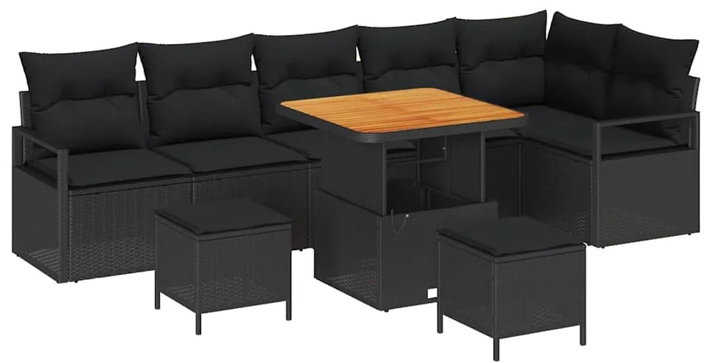 vidaXL Σετ Καναπέ Κήπου με μαξιλάρι 9 pcs Μαύρο Πολυ ράταν