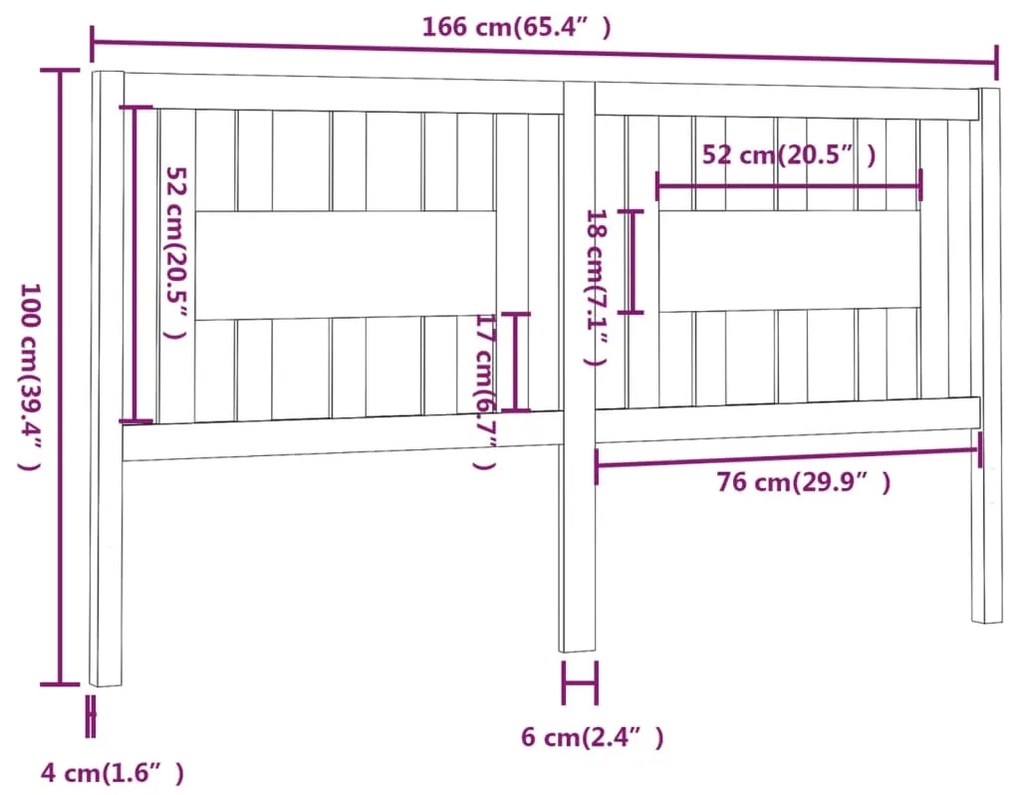 vidaXL Κεφαλάρι Κρεβατιού Μαύρο 166 x 4 x 100 εκ. Μασίφ Ξύλο Πεύκου