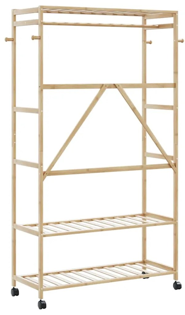 Ράφι ρούχων με ράφια και ρόδες 110x40x180 εκ. Μπαμπού - Καφέ