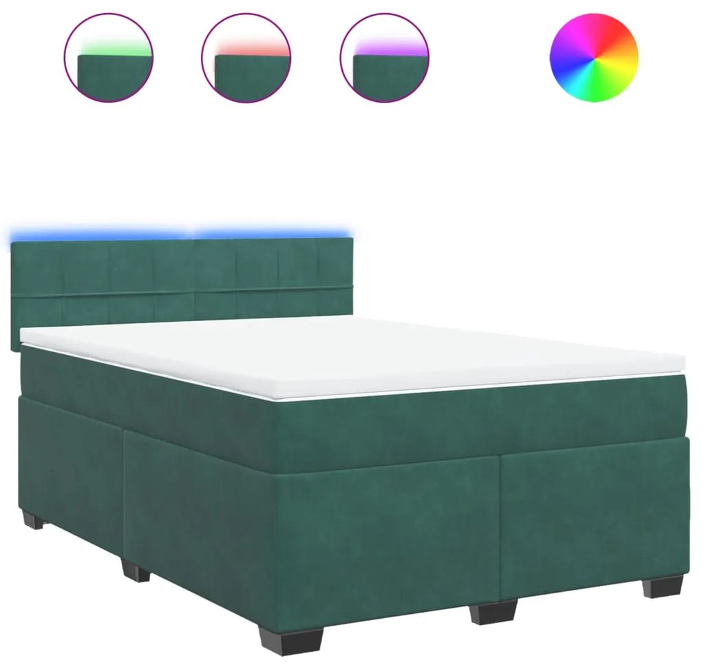 vidaXL Κρεβάτι Boxspring με Στρώμα Σκούρο Πράσινο 140x190εκ. Βελούδινο