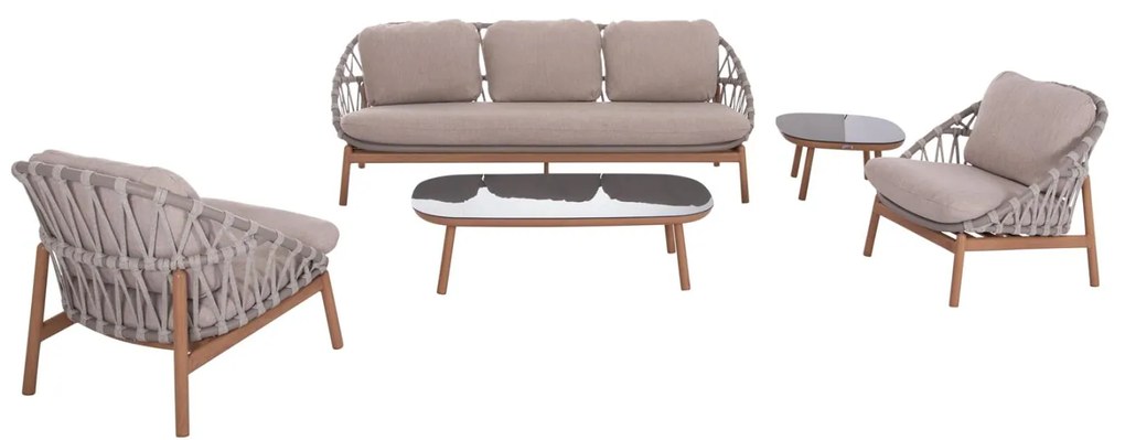 Σετ Κήπου Σαλόνι KRΟM C6360.02 5 τεμ. Αλουμίνιο - Σχοινί Strap - 3D PRINTED Glass 210x85x74 εκ.