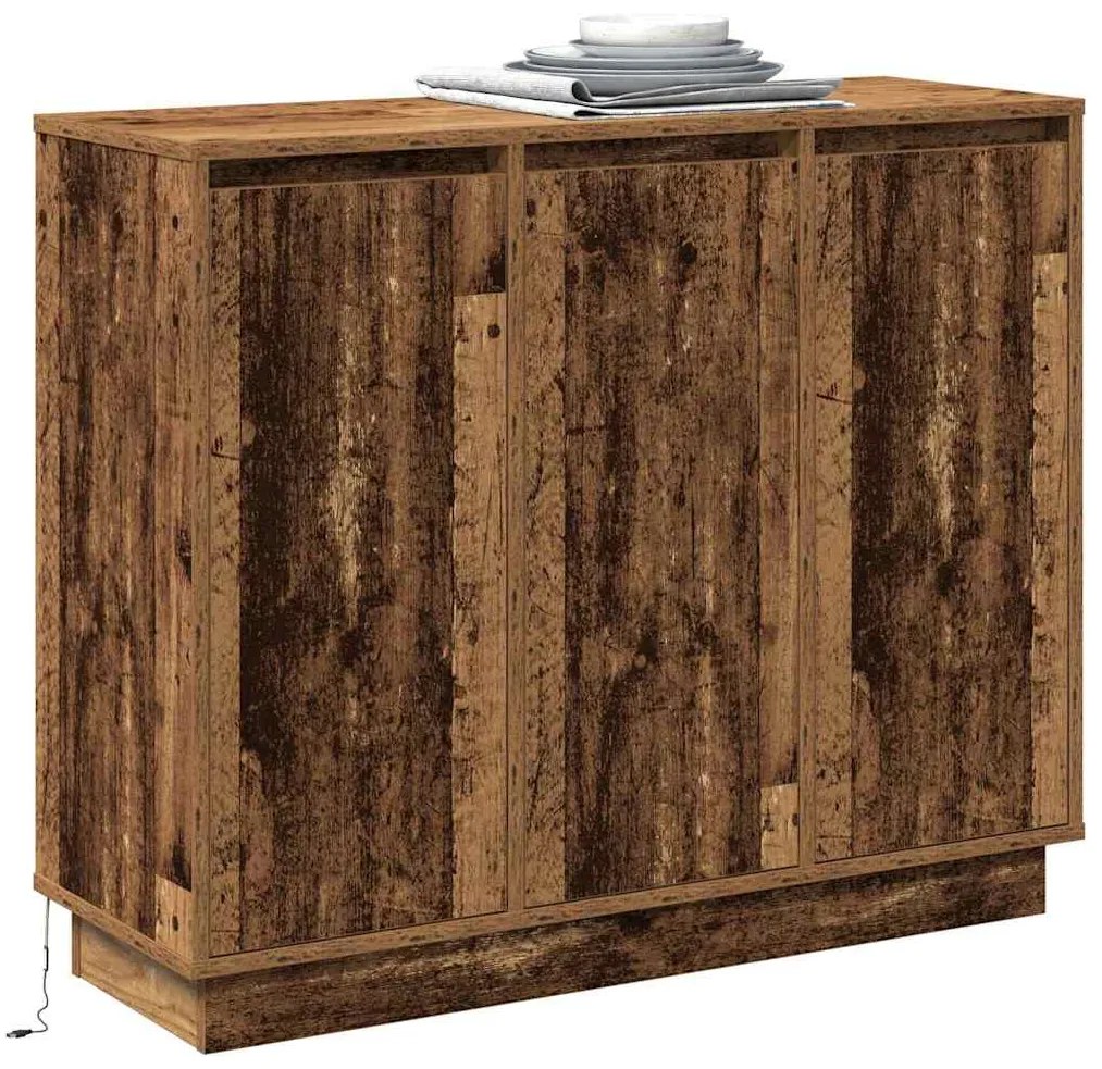 vidaXL Πλευρικό Τραπέζι LED Παλιό ξύλο 90 x 32 x 75 εκ.