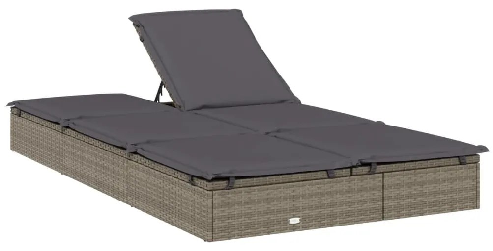 vidaXL Ξαπλώστρα Κήπου Διπλή Γκρι από Συνθετικό Ρατάν με Μαξιλάρια