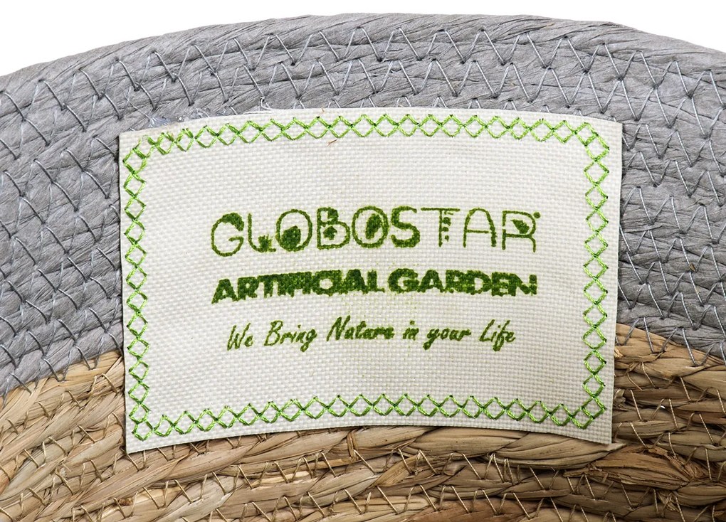 GloboStar® Artificial Garden SYROS 20281 Διακοσμητικό Πλεκτό Καλάθι - Κασπώ Γλάστρα - Flower Pot Μπεζ με Γκρι Φ20cm x Υ20cm