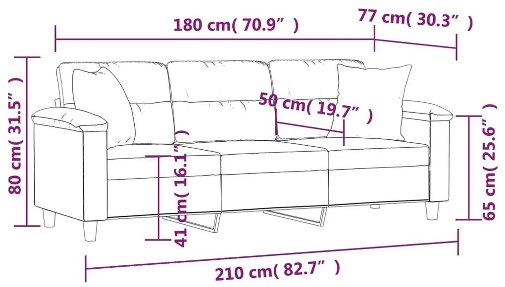Καναπές Τριθέσιος Κρεμ 180 εκ. από Μικροΐνες με Μαξιλάρια - Κρεμ
