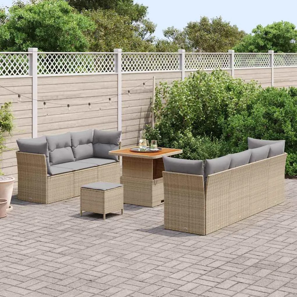 vidaXL Σετ Καναπέ Κήπου Ρυθμιζόμενο ύψος 10 pcs Μπεζ συνθετικό ρατάν